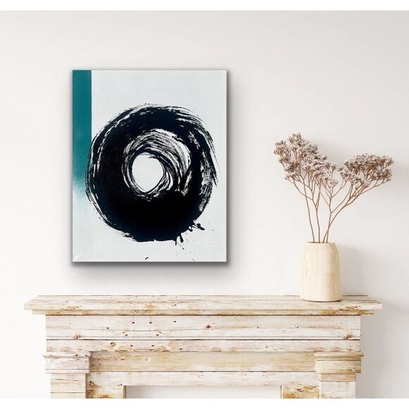 Abstract Black and Teal Modern Swirl Acrylic Painting 16” x 20” - Picture 7 of 10